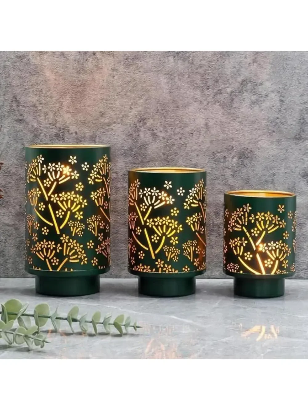 Illuminating Candle Holders 3pc Set Green Modern Farmhouse Candle Display Decor